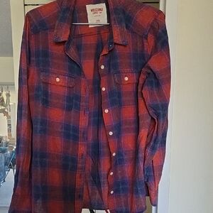 Mossimo Supply Co. Red and Blue Plaid Flannel Shirt